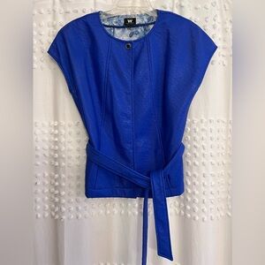 W by WORTH cobalt blue faux crinkle leather jacket S